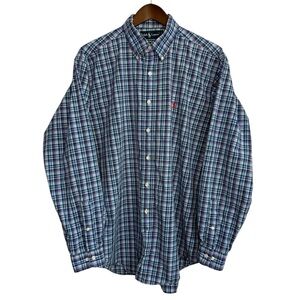 Ralph Lauren shirt mens large classic fit button down preppy academia blue plaid